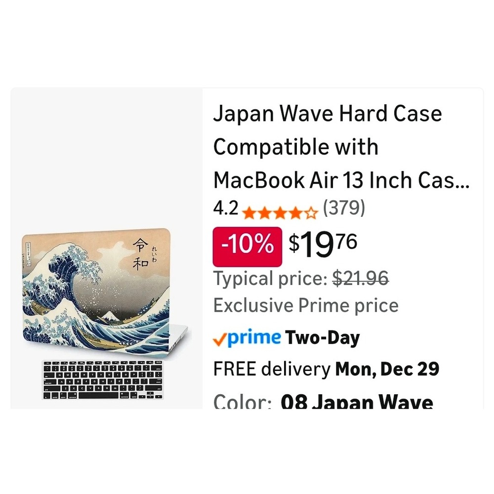 Japan Wave Hard Case for MacBook Air 13 Inch A2179 A1932 Hokusai Art‎